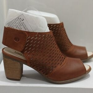 NWT 🔥 Joseph Seibel Leather Brown Peep-Toe Heeled Sandals Size 37 EU NEW IN BOX